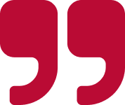 Red quotation marks on black background.